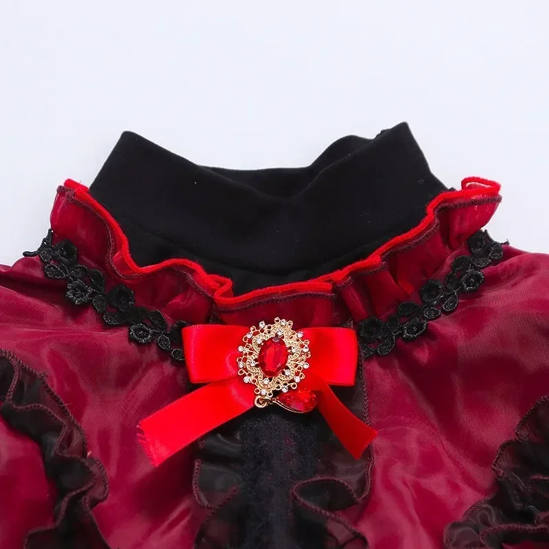 Vampire Ghost Bride Girl Gothic Lolita Princess Dress, Roupa de Cosplay Infantil, Roupas de Carnaval de Halloween, Preto, Vermelho