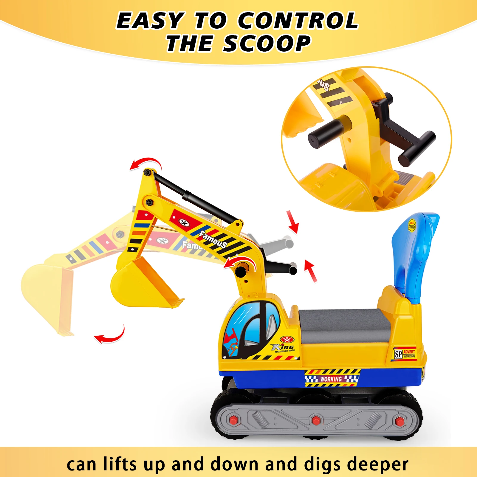 Ride-on Excavator Toy Tractor With Movable Excavator Arm, Mobile Skateboard Toy, Construction Truck Basket Storage, Toy Car