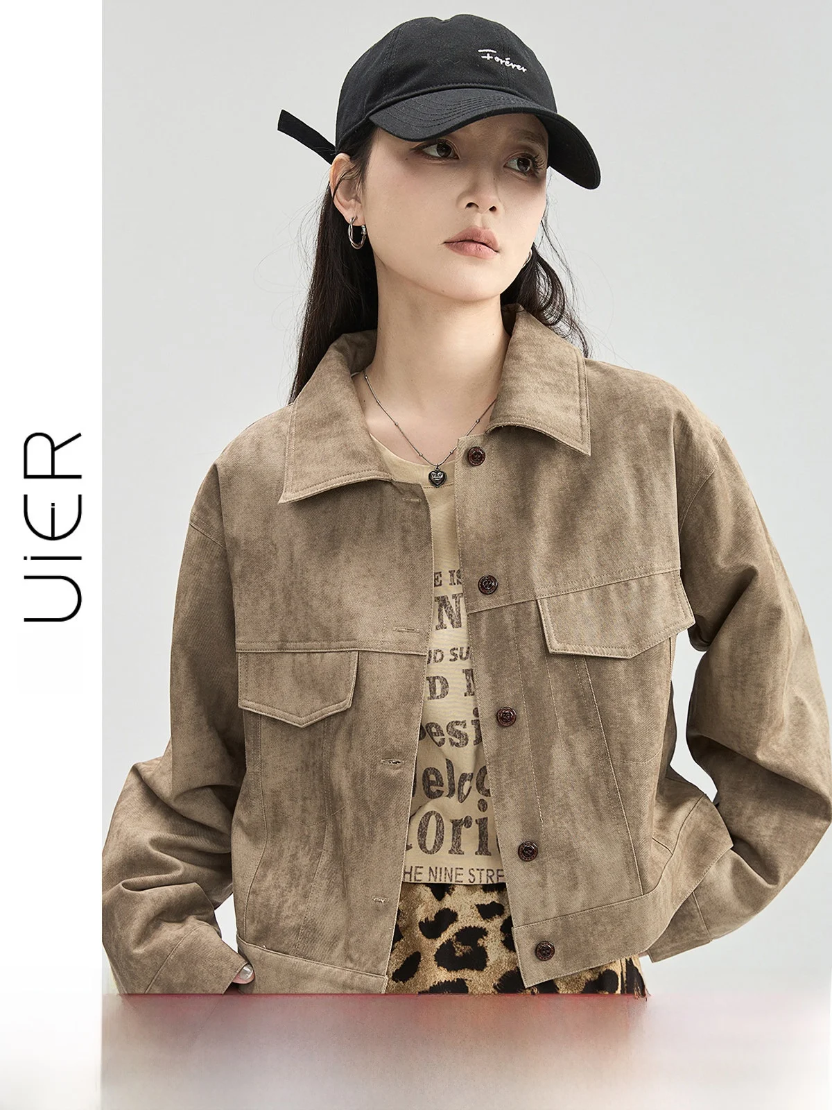 

Guier Tie-Dye Casual Jaet Women's Spring 2025 New Small Size High-End Retro Design Top ort Outerwear Flip-Collar Button-Up