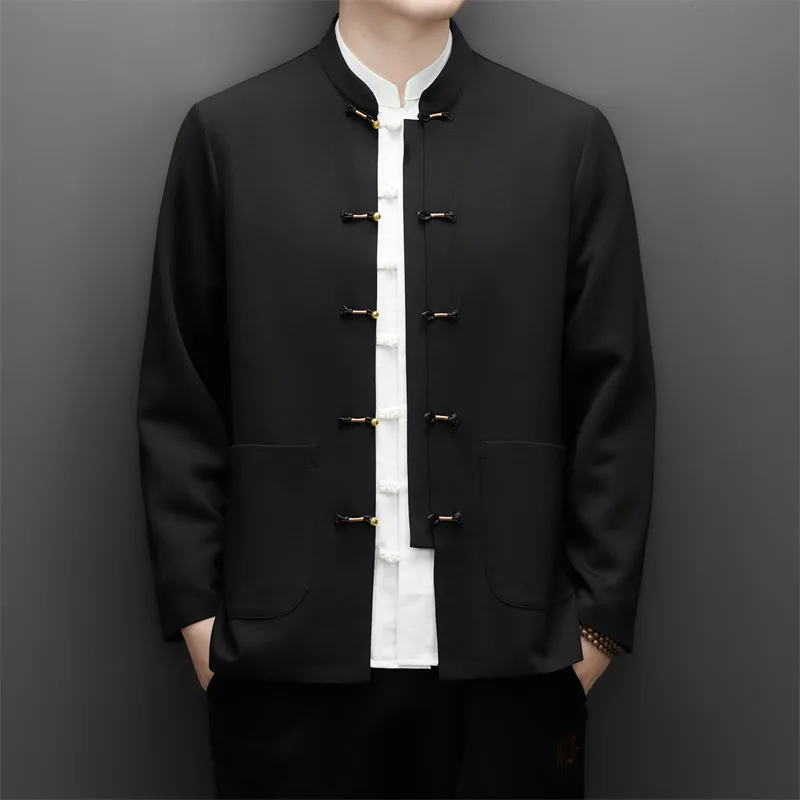 Modal Wool Blends Frog Button Shirts For Men Long Sleeve Seamless Autumn Quality Tang Costume Softness Premium Camisas De Hombre