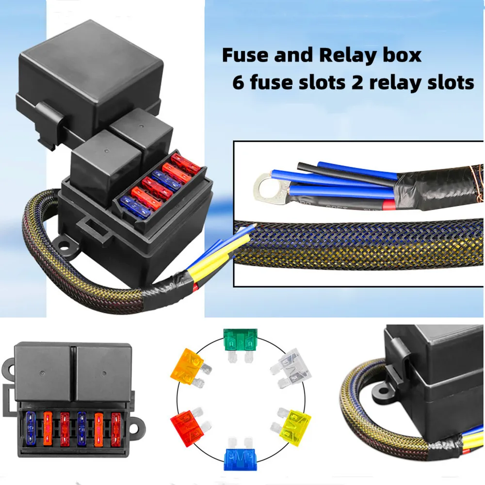 Fuse Relay Box Waterproof Pre Wired Holder Block Parts 14V 6 Atc Fuse Holder 2 Relay Slots for Car Marine RV Boat Truck