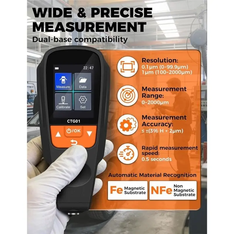 A08R~ Thickness Gauge Data Export Color Screen Car Paint Thickness Tester 0-2000UM Fe NFE Coating Meter, Film Thickness Meter