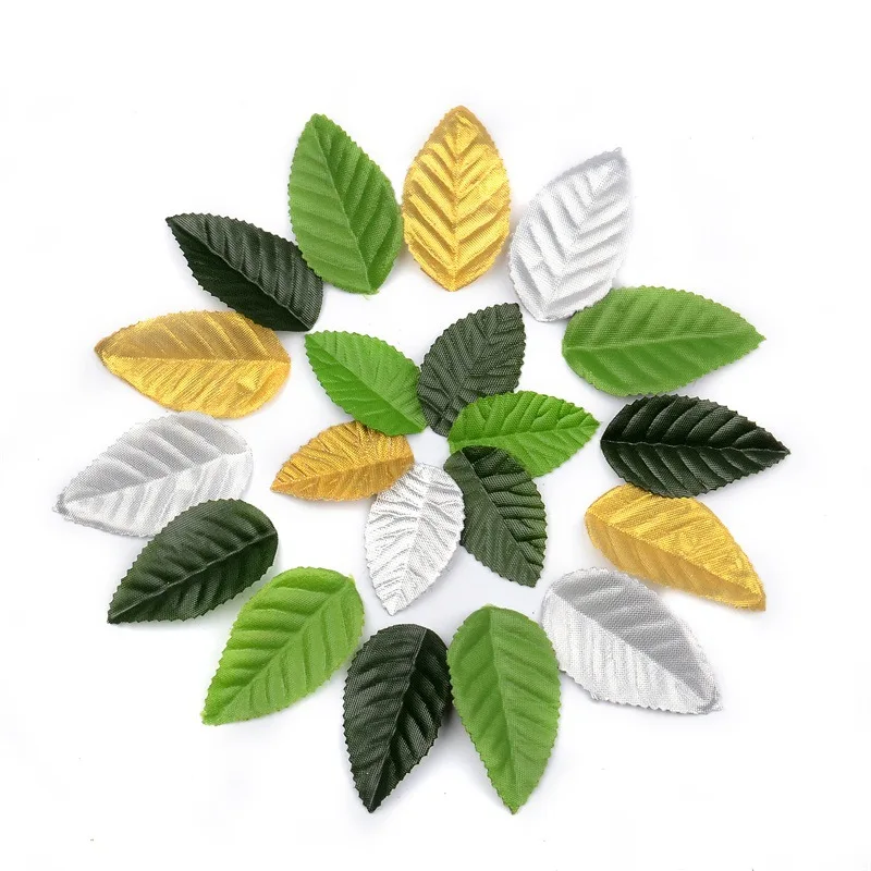 100 Pieces Fake Fabric Leaves Mixed Artificial Leaves Rose Leaves for DIY Scrapbook Craft Project Wedding Party Decoration