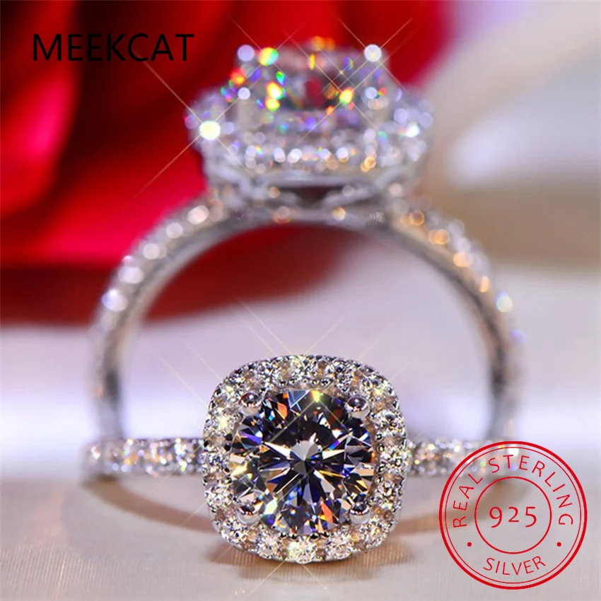 100% Moissanite Rings 1CT 2CT 3CT Brilliant Diamond Halo Engagement Rings For Women Girls Promise Gift Sterling Silver Jewelry