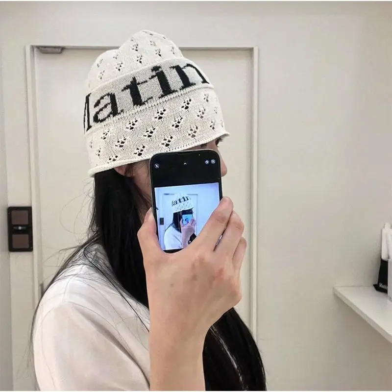 Matin Kim Matin Logo Script Beanie Knit Hat Nylon Wool Cashmere Unisex Streetwear