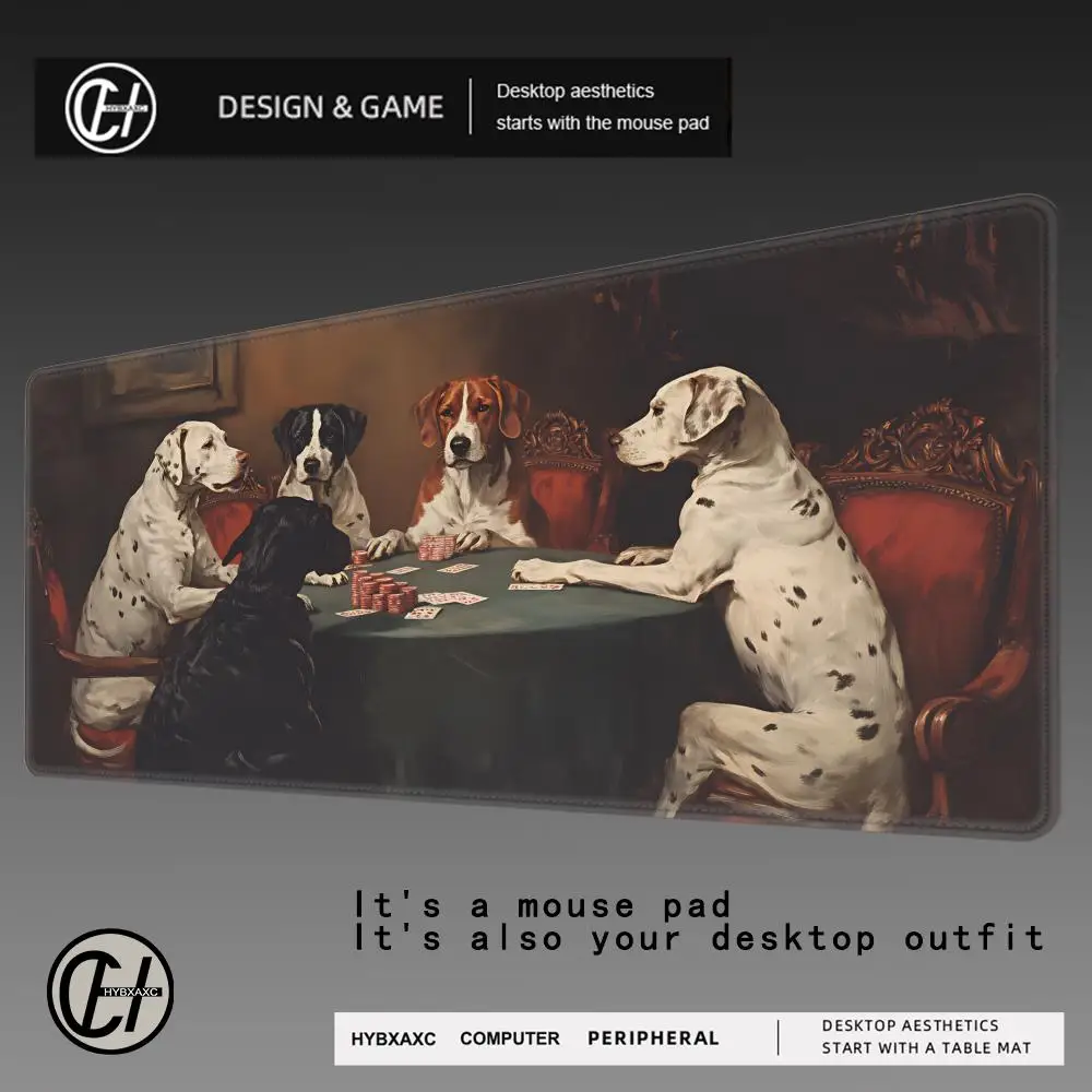 HYBXAXC Vintage Dogs Playing Poker Desk Mat, Classic Art Mouse Pad, Non-Slip Keyboard Pad for Office Gaming