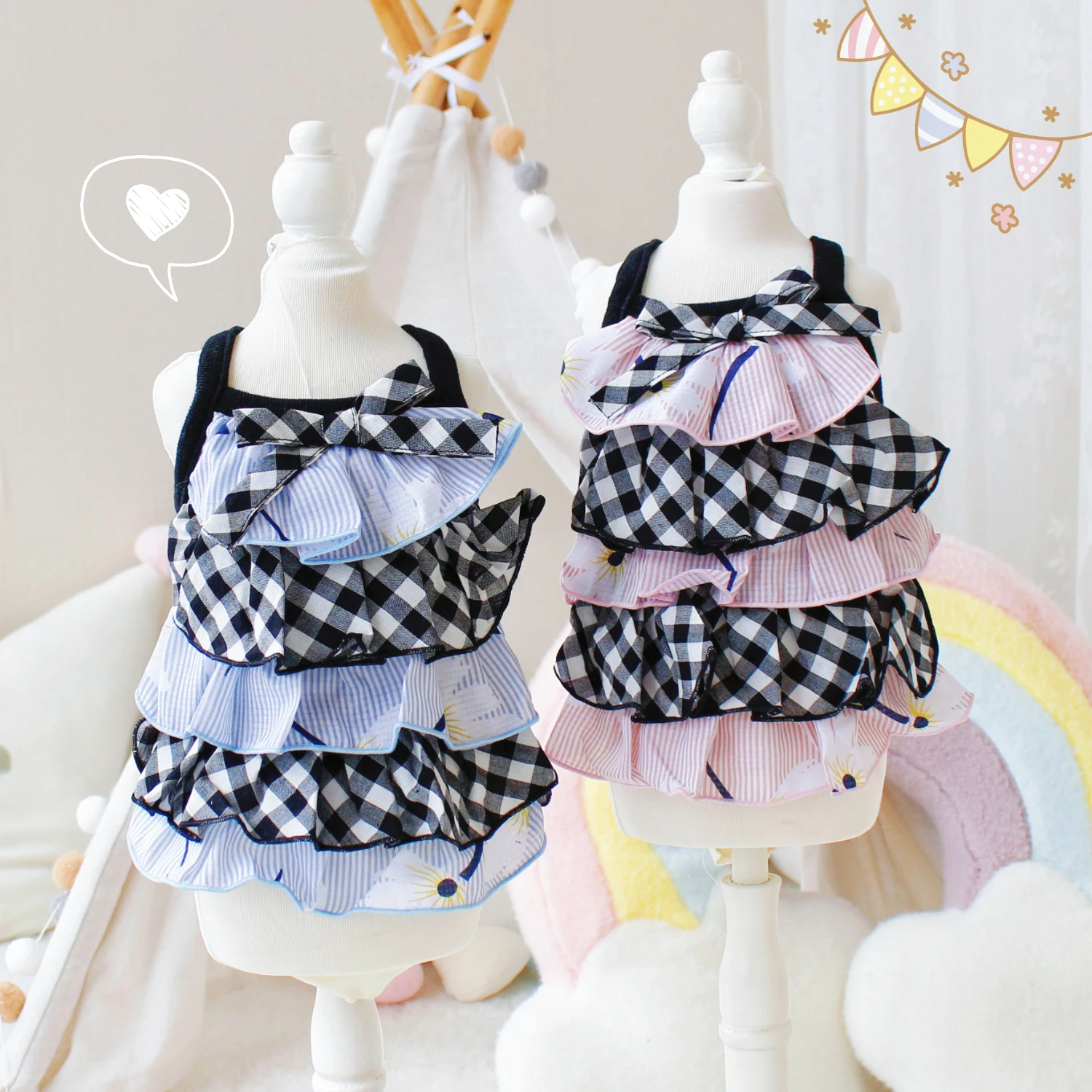 

Spring Summer Thin Sling Puppy Skirt Clothing Home Wear Simple Black Pink Blue Cake Dress For Small Medium Dog Teddy Pet Clothes