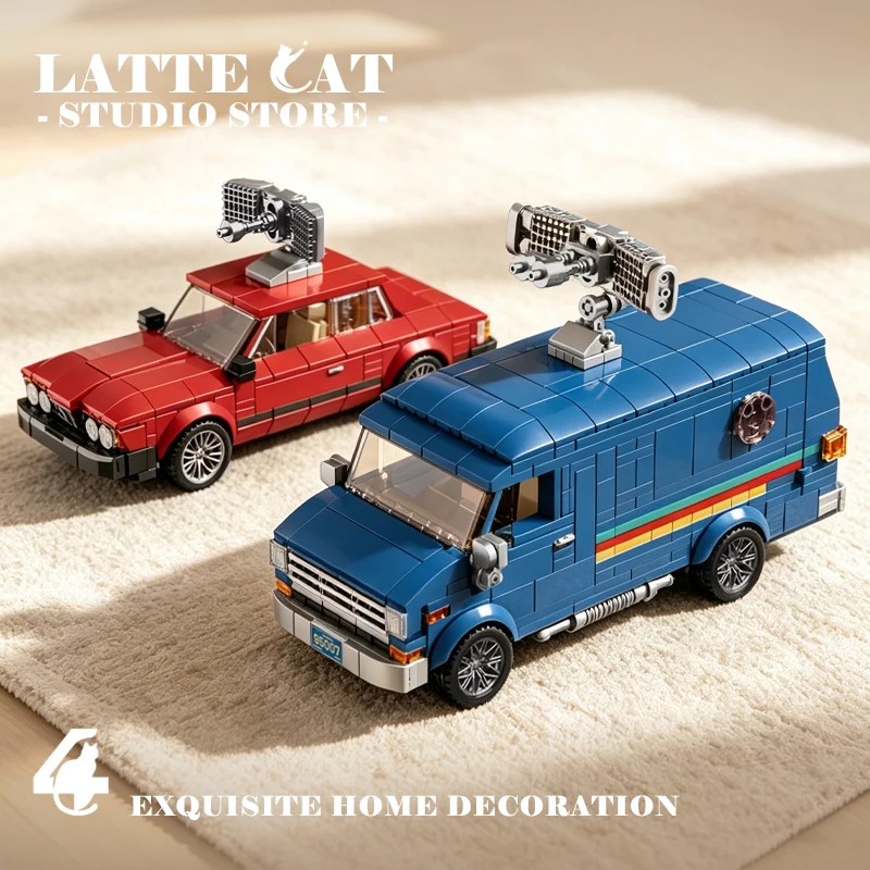 1060Pcs City Vintage Van Building Blocks Model 1:32 MOC Retro Radio Station Vehicle Bricks 80s Car Assembly Toys Adult Gifts NEW view 5