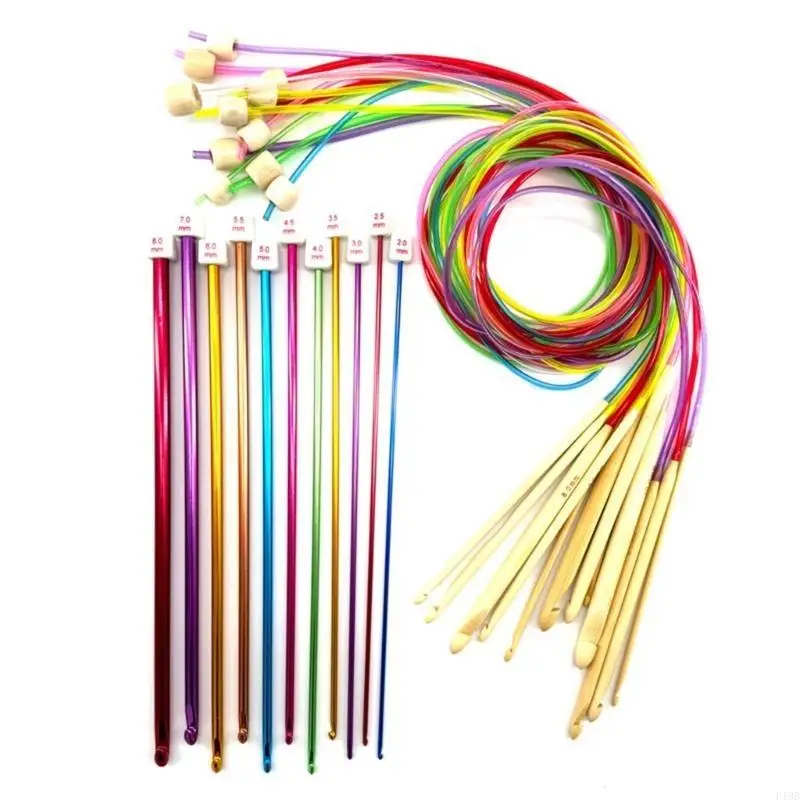 F19B 23 Pcs Tunisian Crochet Hook with Rope Afghan Crochet Hooks Set 2.0-8.0 mm Knitting Needle for Scarves Carpet Sweater