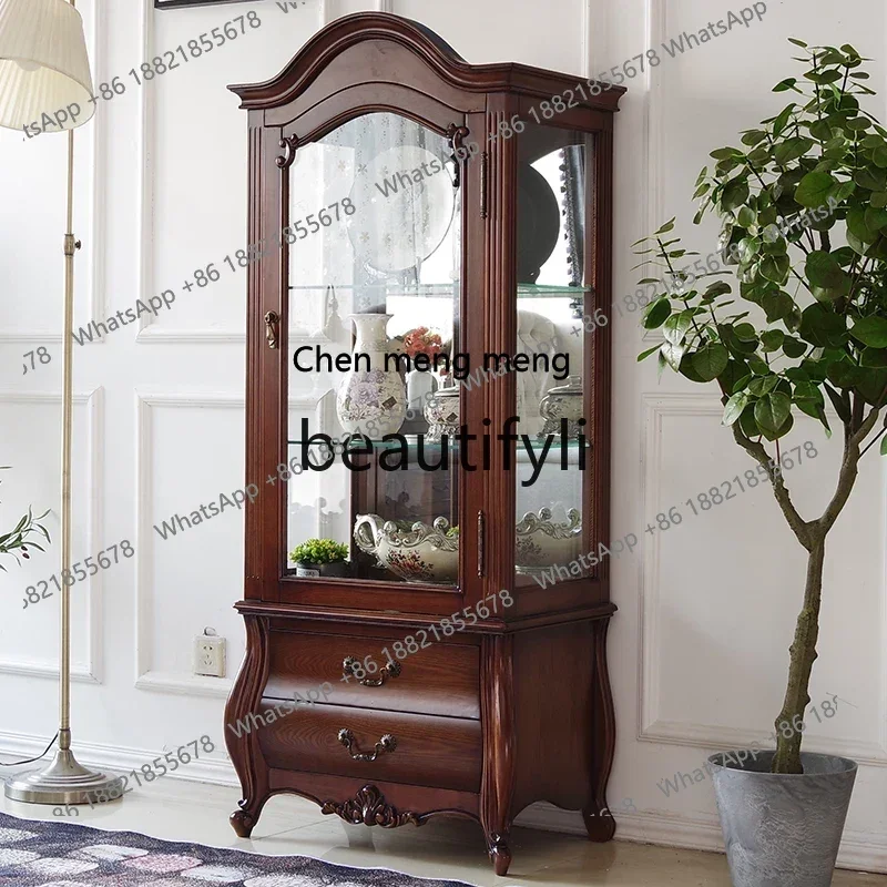 

American solid wood glass decorative display cabinet European single door living room classic wine cabinet modern retro