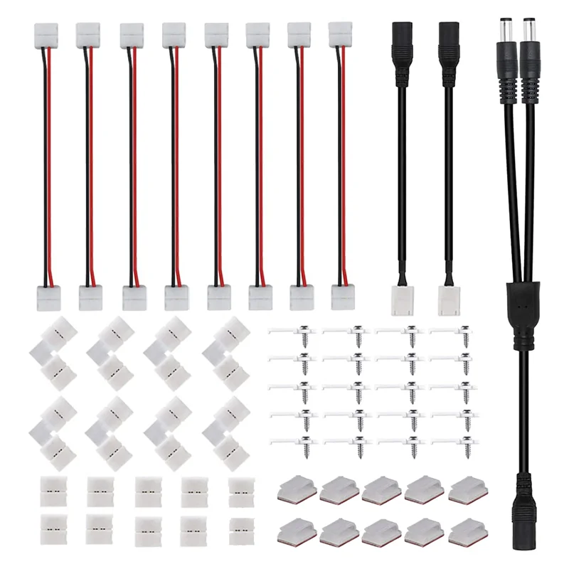 2 Pin LED Connector Kit, Solderless Connectors, 2 Way DC Jack Splitter for 8Mm 2Pin 2835 LED Strip