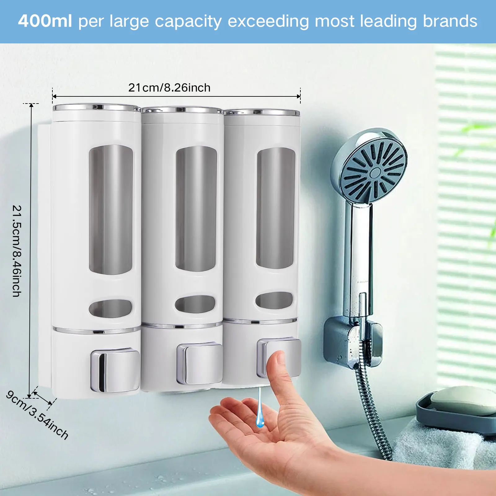 2/3 Pcs Shower Soap Dispenser 400ml Wall Mounted Liquid Soap Dispenser Shampoo and Conditioner Dispenser Bathroom Accessorie