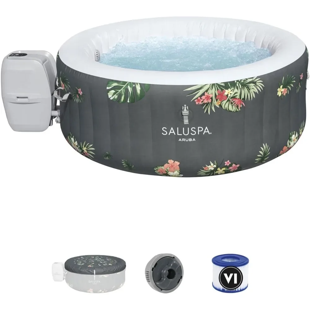 Large Round 2 To 3 Person Inflatable Hot Tub Portable Outdoor Spa with 110 AirJets and EnergySense Cover, Grey