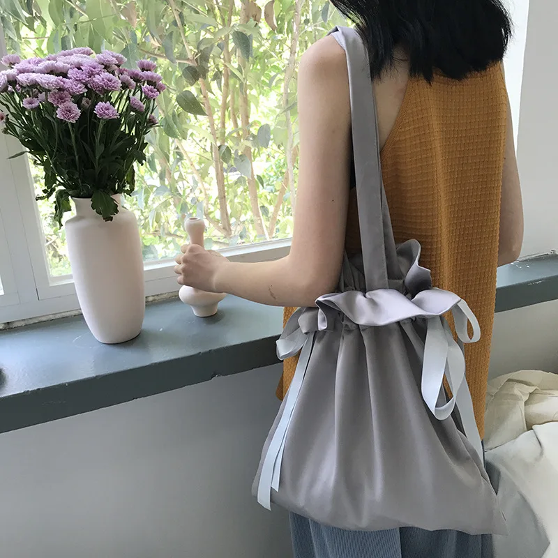 Bolso de mano de seda para niñas, bolsa de viaje fruncida informal, sólido, suave, estilo Simple, mariquita, Verano