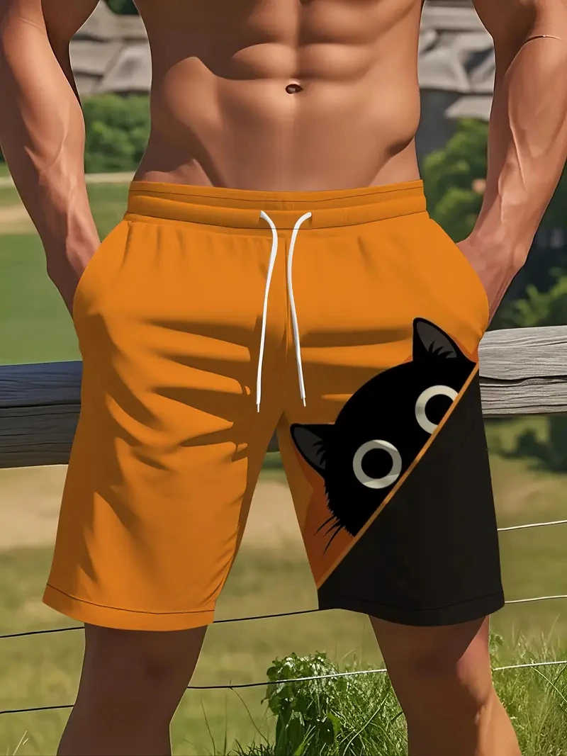 

2025 New Black Cat Printed Beach Shorts For Men Women Sports Shorts Fashion Loose Casual Summer Quick Dry Y2k Swimming Trunks