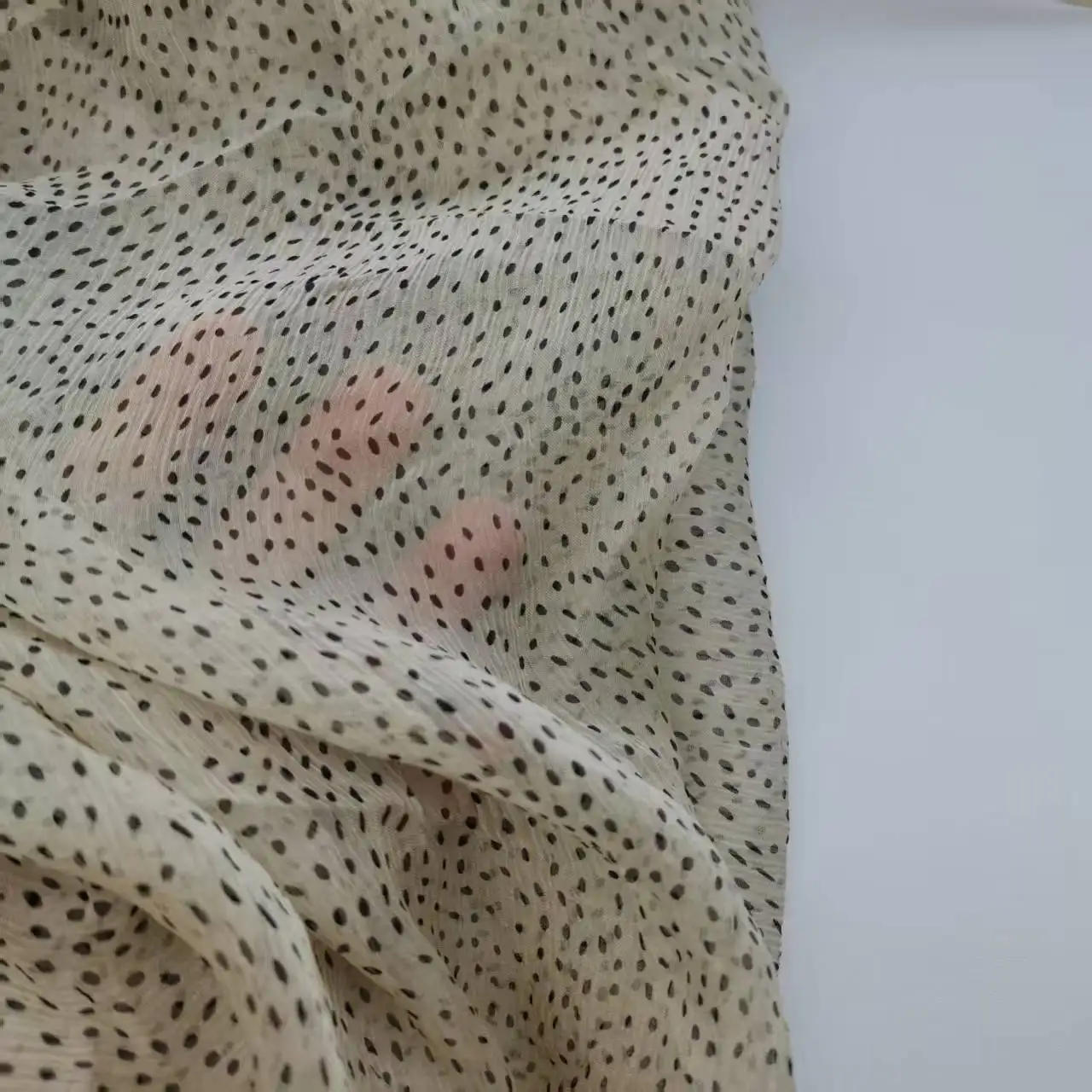 Small Dot Pure Silk Chiffon Crepe Fabric Width 135cm Soft 5mm Dress Scarf DIY Sewing Material