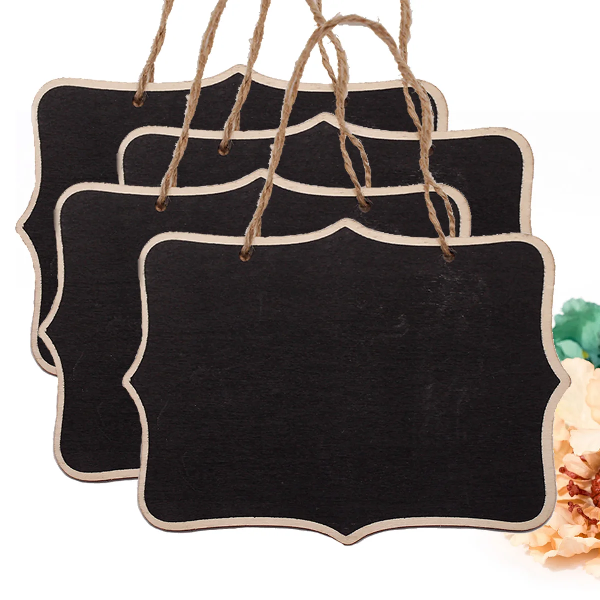 4 PCS Blackboard Hanging Mini Chalkboards Wedding Signage Wooden Bamboo Signs Child Tags