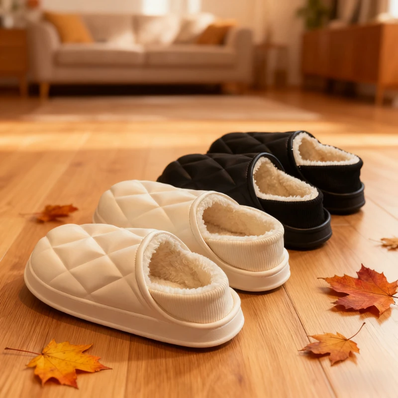 شبشب شتوي مريح للنساء مقاوم للماء من القطيفة للاستخدام الداخلي والخارجي وغير قابل للانزلاق، كعب دافئ ومضاد للرائحة، تصميم مريح