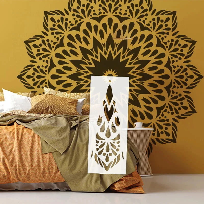 

Настенный трафарет для рисования 150-230 см, декоративный шаблон для мебели, гигантская мандала, традиционный круглый цветочный дизайн