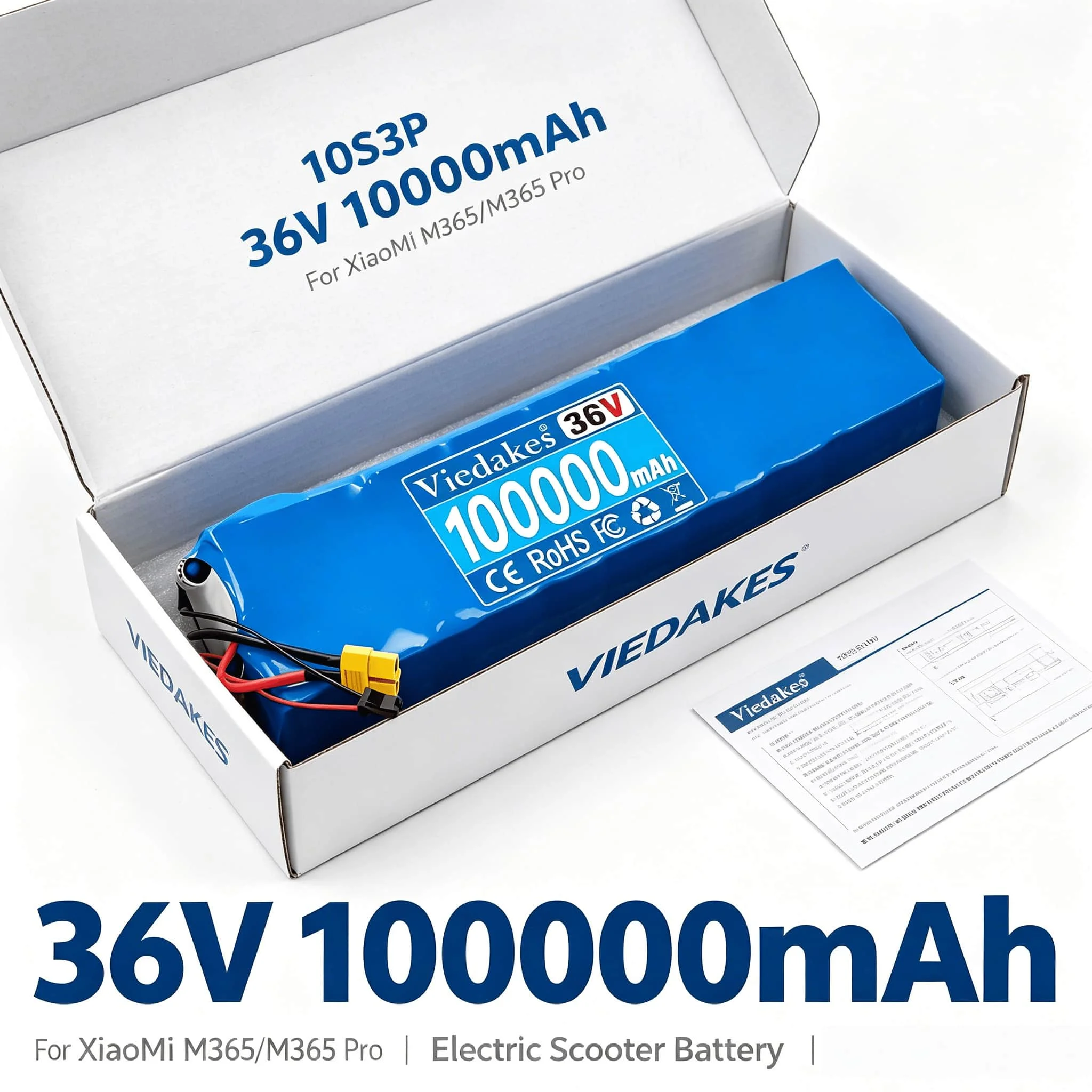 ✨For XiaoMi M365 Pro 36V 100000mAh Battery VIEDAKES 18650 10S3P With Customizable Interface & Reliable BMS System