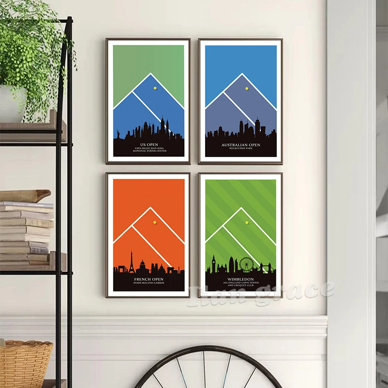 بطولات التنس جدار الفن طباعة البطولات الكبرى البطولات المشارك الحديثة الحد الأدنى ملعب التنس قماش اللوحة التنس عاشق هدية #3