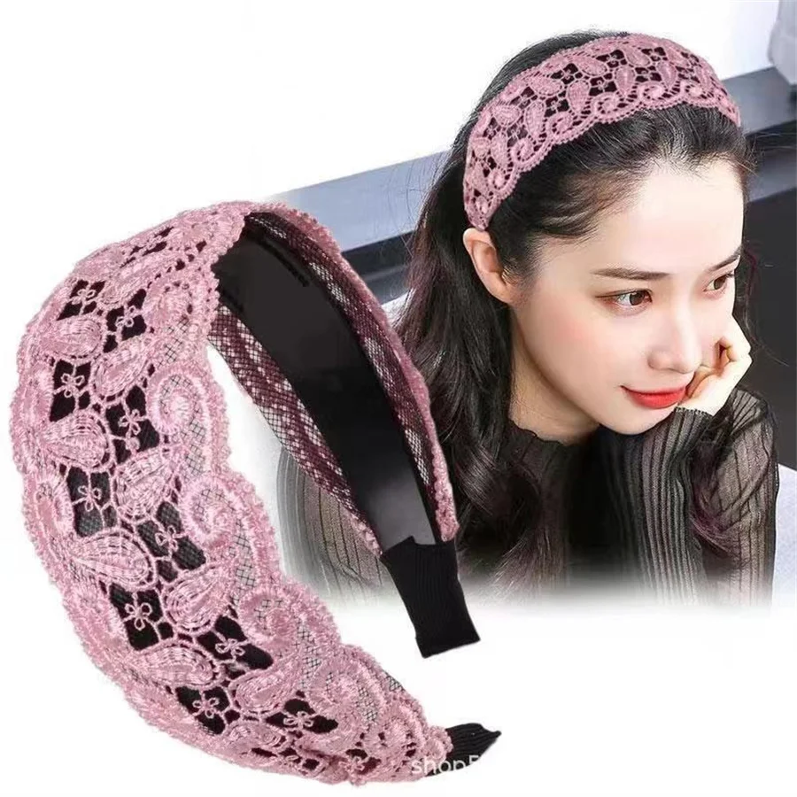 New fashion Style Retro Lace Hairband for Personality Girl Simple Hollow Floral Pattern Wide-brimmed Hair Band for Elegant Women