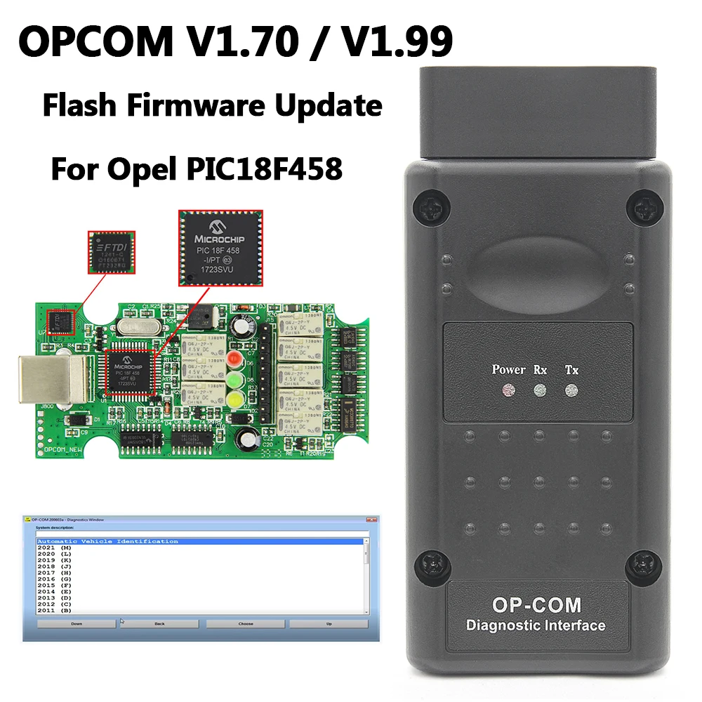 OPCOM V5 For Opel 2021 OP COM V1.70 V1.99 Flash Firmware Update OP-COM PIC18F458 CAN BUS OBD2 Car Diagnostic Cable Tools