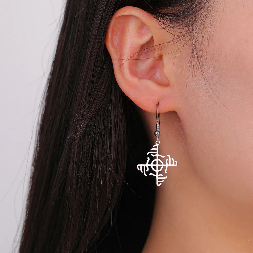 Dawapara Norse Runes Wardruna Symbol Earrings Elder Futhark Mythology Protection Amulet Stainless Steel Dangle Earrings