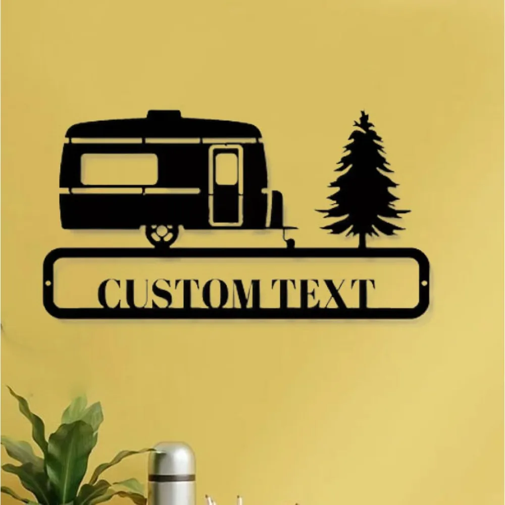 

Dazzling Unique Tailored RV Travel Trailer Metal Wall Art in Vintage Style Black Metal Sign with Tree Design for Camping Lovers