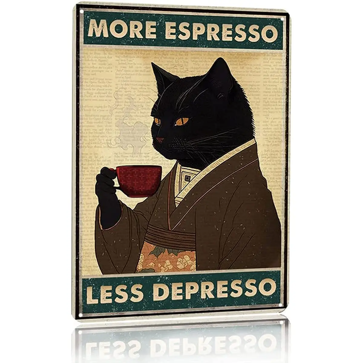 Vintage Black Cat Coffee Poster More Espresso Less Depresso Wall Sign Novelty Metal Tin Sign Home Vintage Art Decor Painting