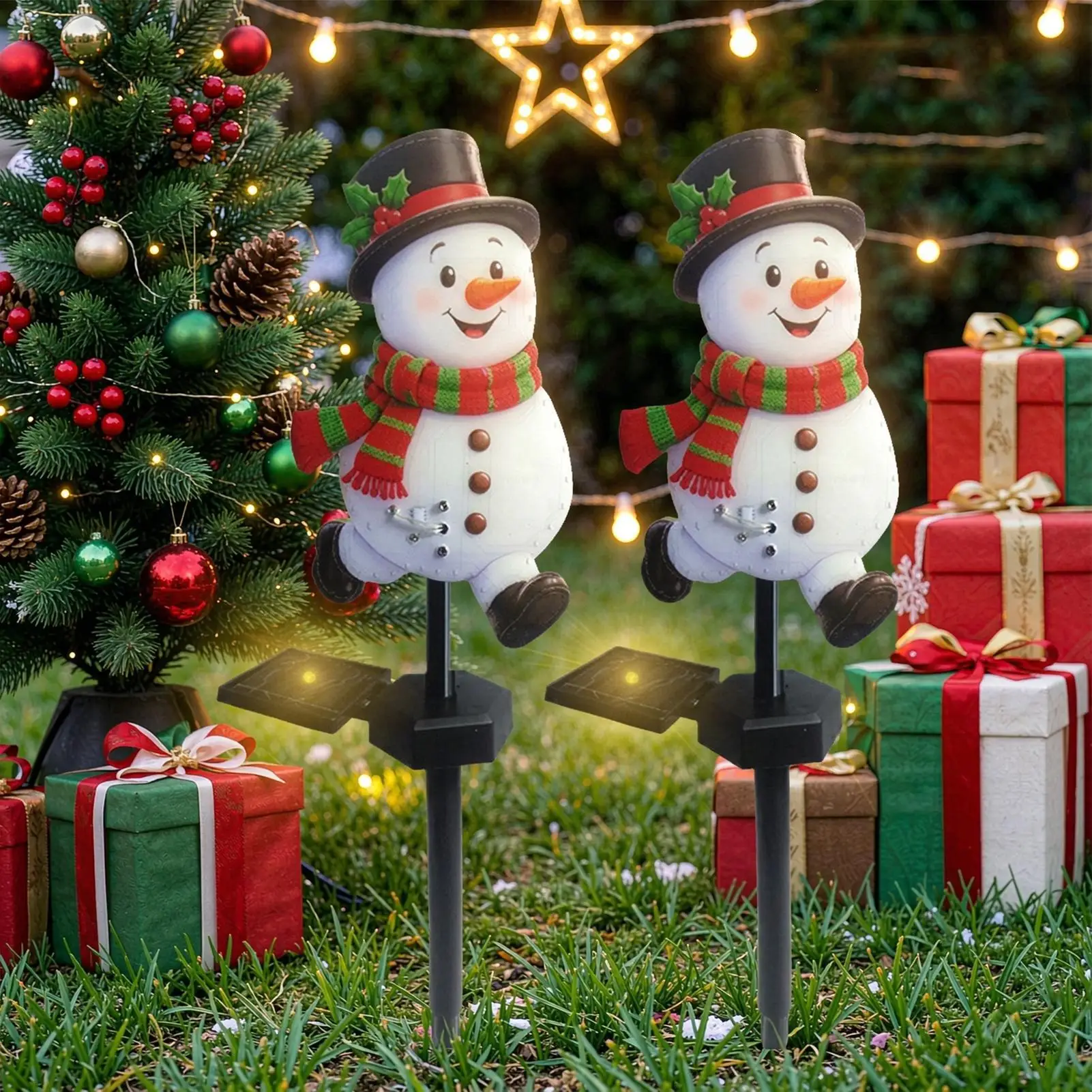 Christmas Pathway Lights 2 Pieces LED Holiday Outdoor Decoration Christmas Solar Powered Garden Stake Light For Front Yard Porch