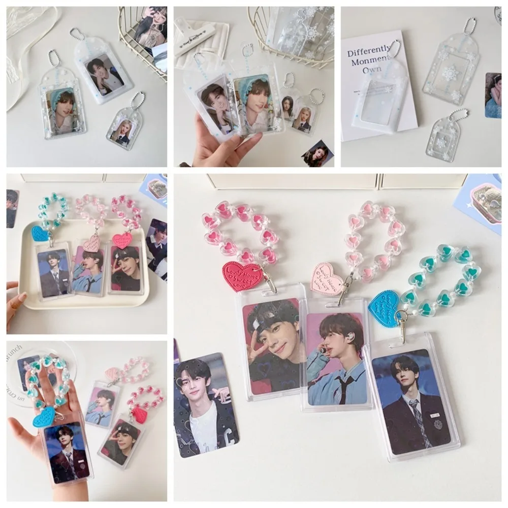

Acrylic PVC Card Cover Photocard Holder Snowflake Love Heart Pendant Idol Card Display Protector Picture Korean Style