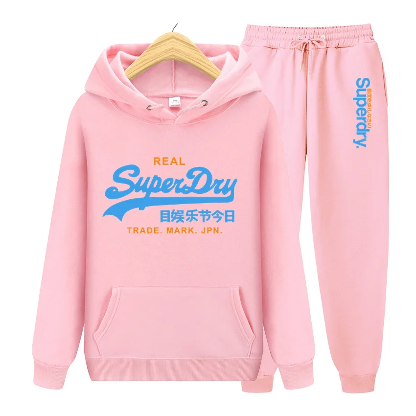 Superdry-Sudadera con capucha y pantalones para hombre, conjunto de ropa deportiva informal y holgada, de calle, a la moda, para otoño e invierno, novedad de 2024