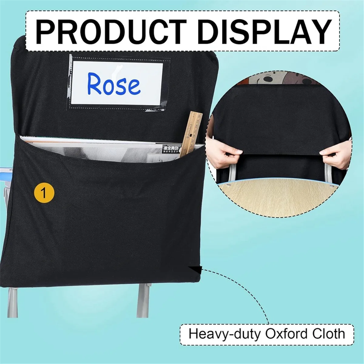 6 قطع جيب تخزين الكرسي وحقيبة الكرسي وجيوب الكرسي للفصول الدراسية وجيوب كرسي الطالب ومنظم الكرسي مع علامة الاسم