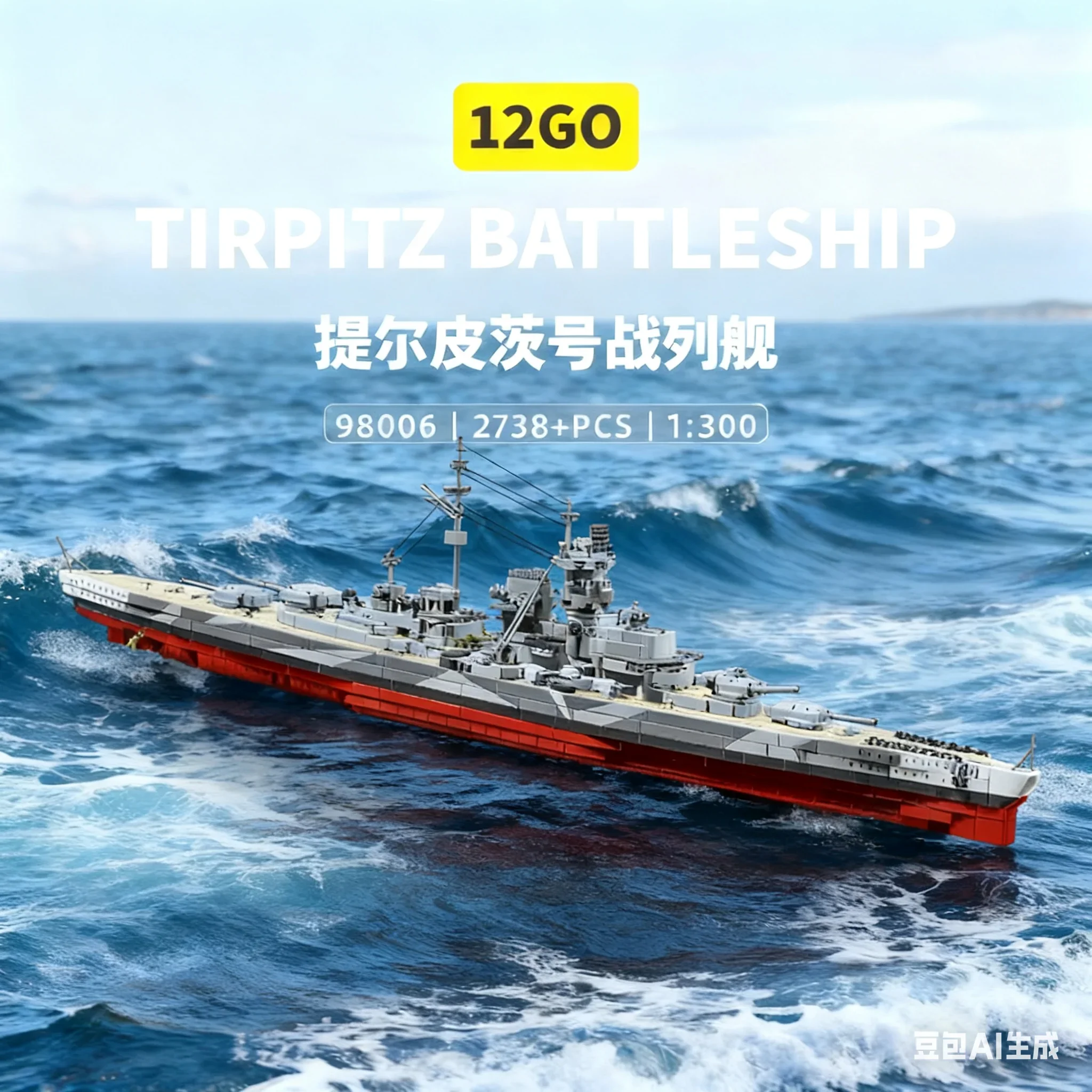 ตัวต่อเรือรบ TIRPITZ ขนาดใหญ่ 33 นิ้ว ของเล่นสงครามโลกครั้งที่ 2 อัตราส่วน 1:300 ชุดเรือรบทหาร MOC ของเล่นตัวต่อเรือสำหรับเด็กผู้ชายและผู้ใหญ่