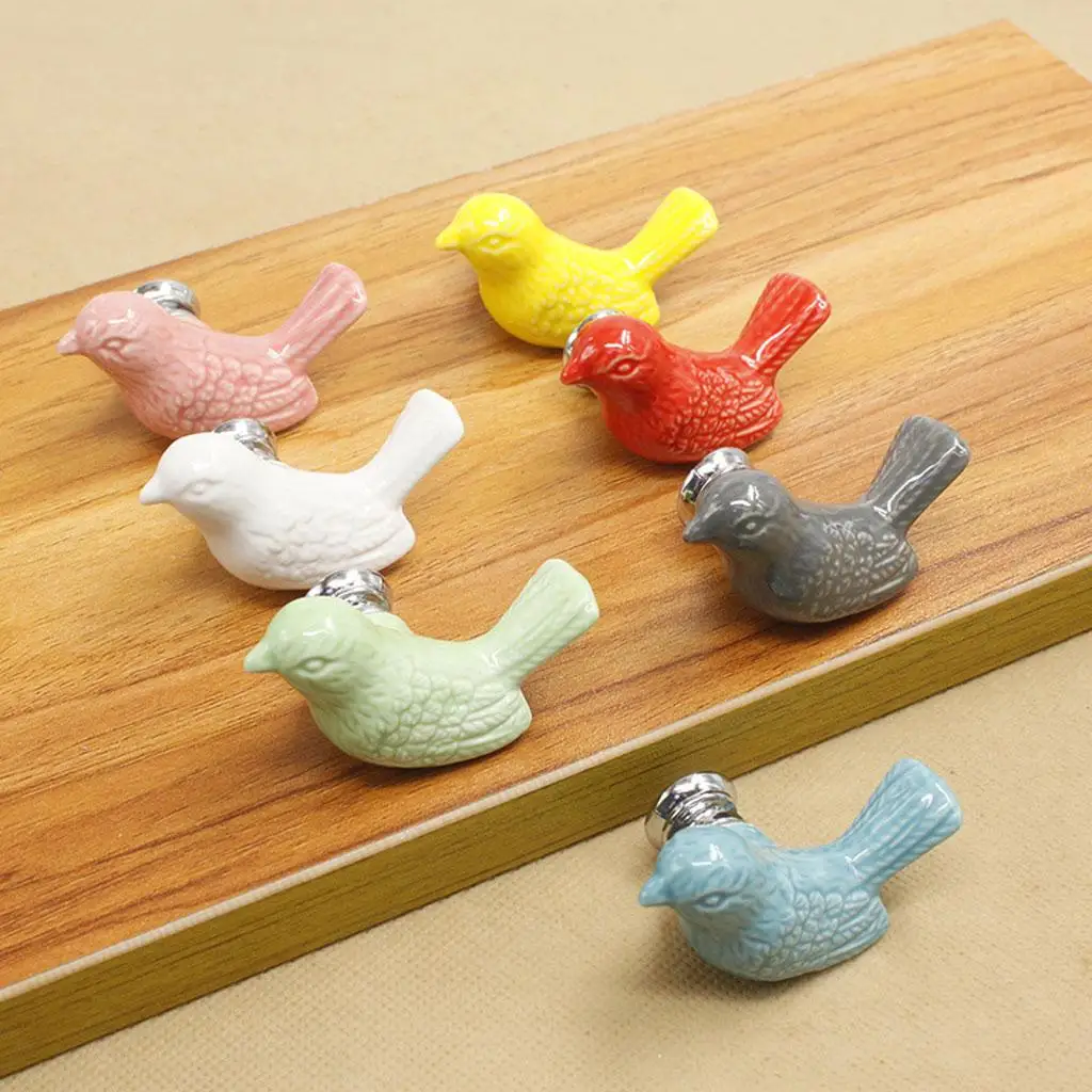 Red Ceramic Knob Bird Design Antique Pull Handle Cabinet Dresser Drawer Furniture DIY Knob for Cupboard and Wardrobe