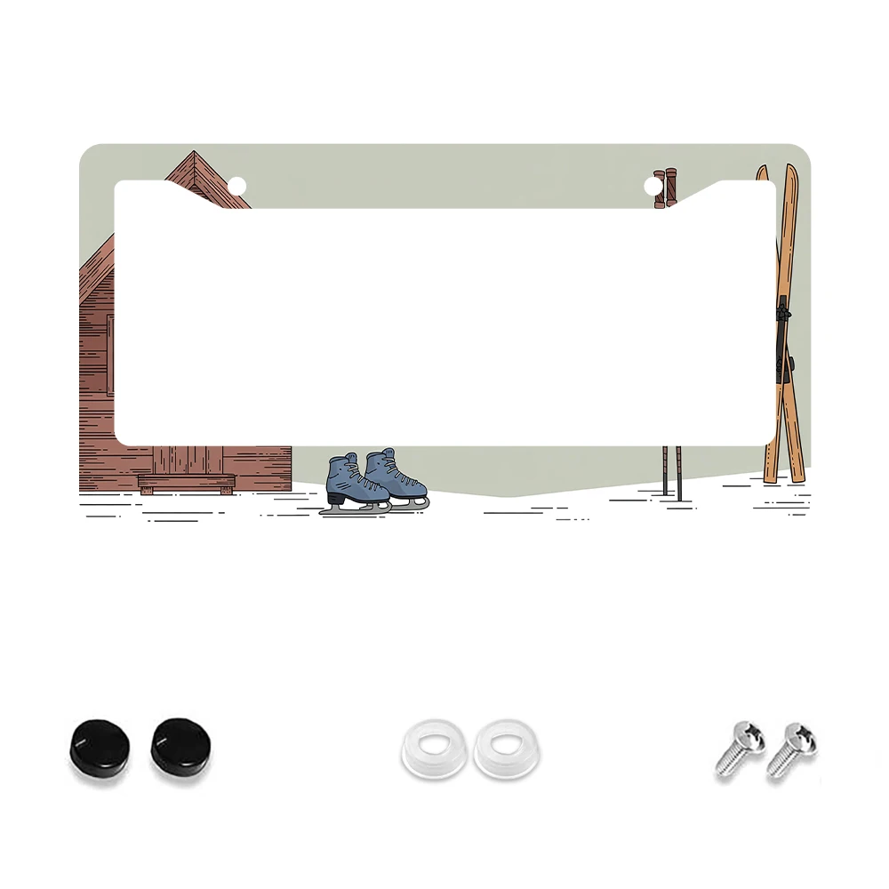 

1 шт. белая рамка номерного знака с 2 отверстиями и рисунком лыж и коньков, алюминиевый материал, 6x12 дюймов, включает винт