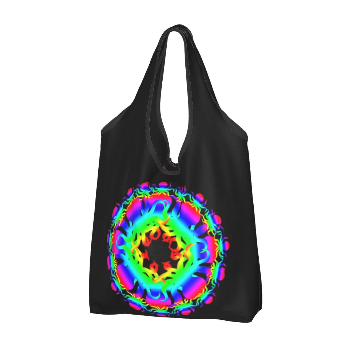 Rainbow Octopus Mandala Portable Tote Shopping Bags Reusable Shopper Bag Groceries Handbag Shoulder Bag