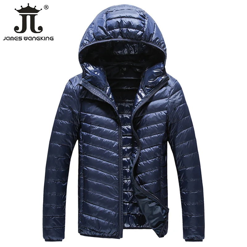 

Spring and Autumn High-end Warm Men Feather Hooded Down Jacket Pure Color Boutique Mens Feather Down Coat Thin Light Jackets