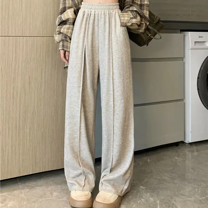 H.sa Ripped jeans women's spring and summer Broken Hole Ripped Korean style loose drape wide leg floor mopping pants