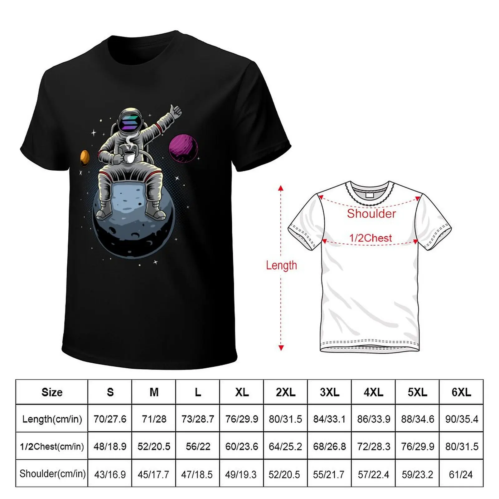 Astronaut Coffee Solana SOL Coin To The Moon Crypto Token Blockchain Cryptocurrency Wallet T-Shirt Daily Work Short Sleeve Top