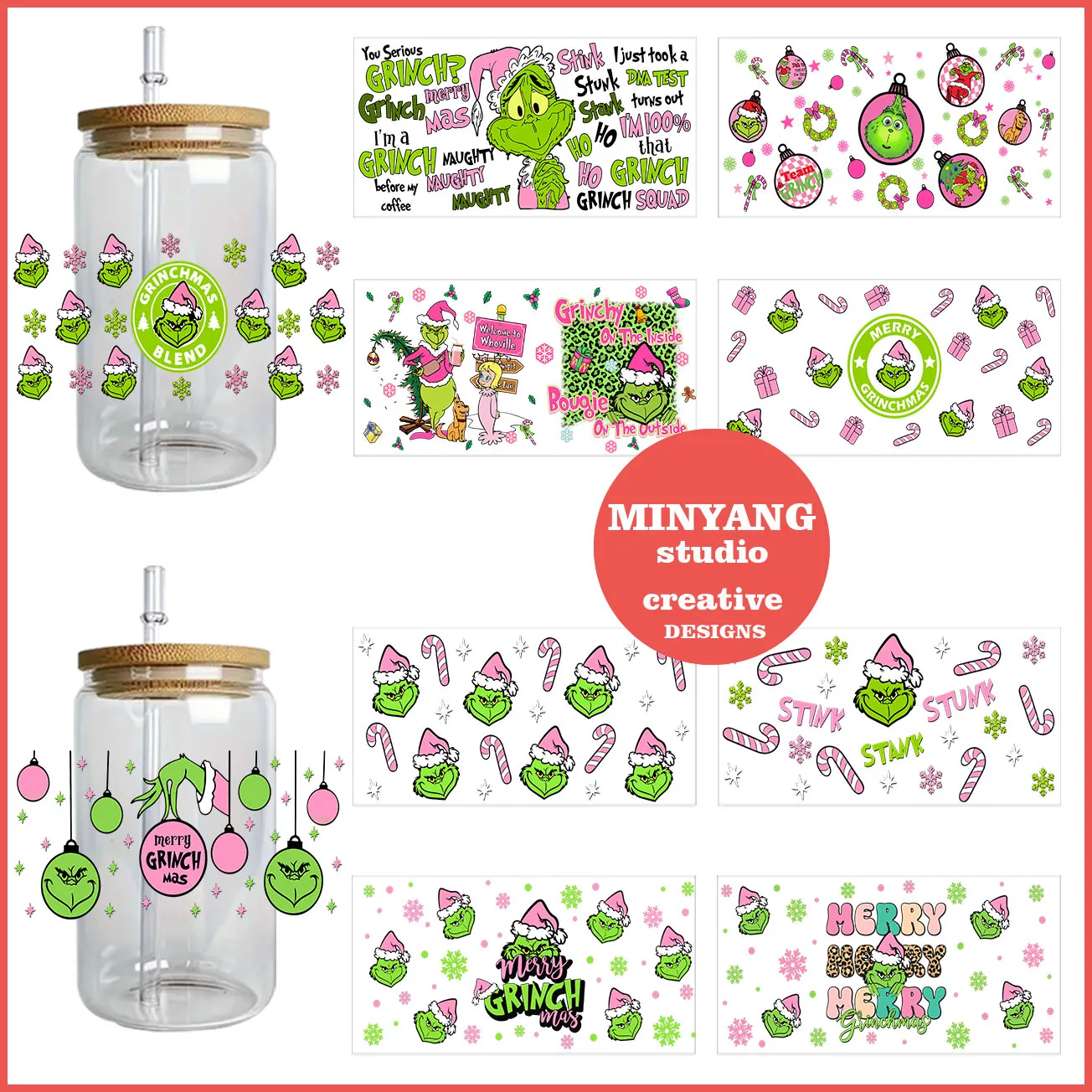 

Christmas Green easy peel waterproof DIY Decals 3D transfers uvdtf crystal stickers 16oz uv dtf cup wraps for Libbey Glasses
