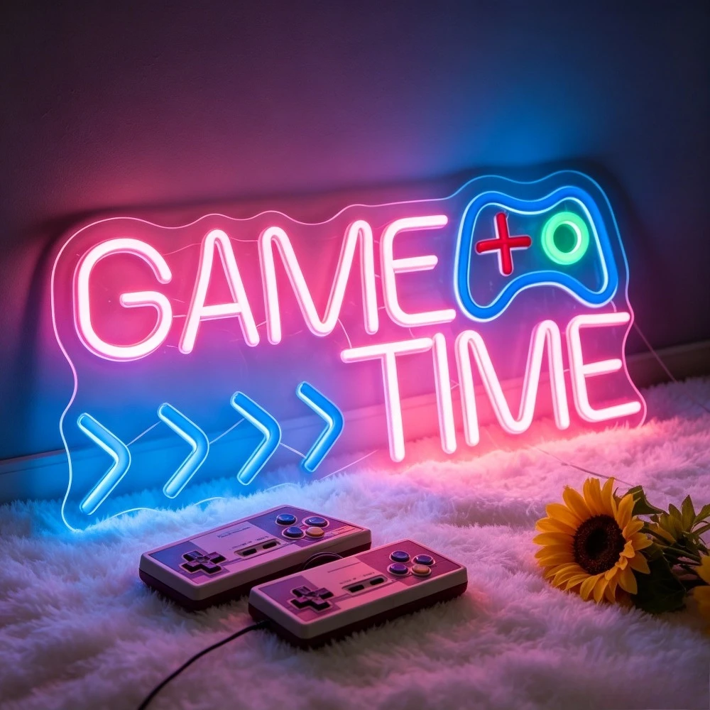 Game Time Gamepad Neon Light Dimmable Wall Light Streaming Room Decor LED Neon Sign E-sport Cafe Teen Game Room Wall Decor Gifts
