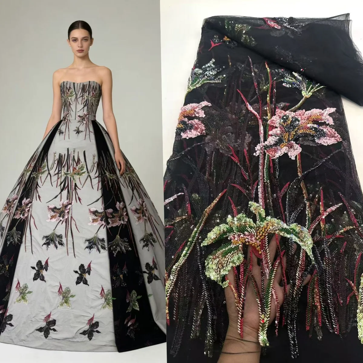 

Высококачественная новая многоцветная вышивка бисером/африканская ткань с пайетками, для роскошных свадебных и вечерних платьев, нарядов