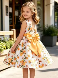 Children's Dress Bow Print Fashion Sweet and Cute Wedding Dress Children's Day Birthday Party Showcase Fluffy Dress
