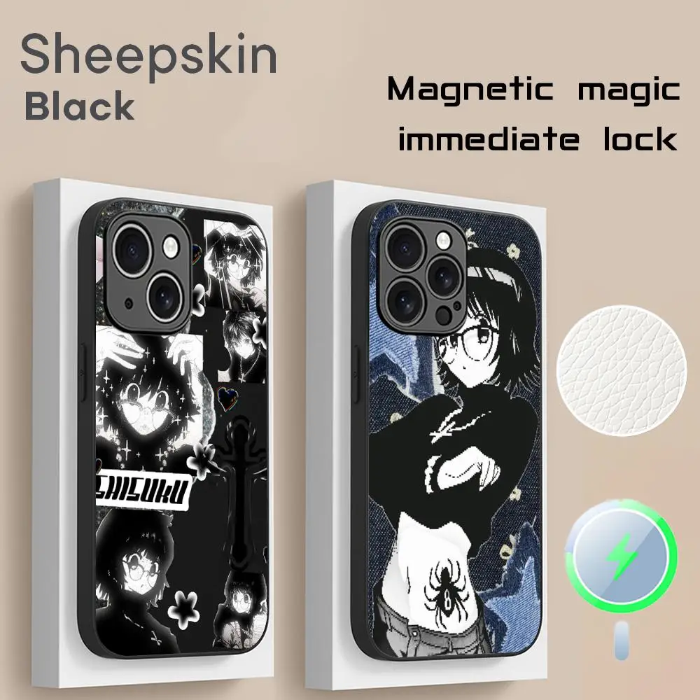 Shizuku hxh مثير اليابان أنيمي فتاة جراب هاتف آيفون 16 15 14 13 12 11 زائد برو ماكس الراقية الفاخرة Magsafe جلد الغنم