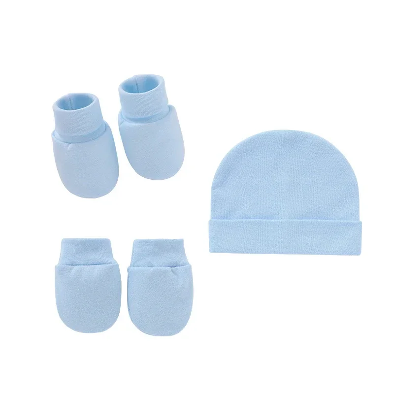 High Quality Soft Cotton 3 in One 0-12M Baby Mittens and Socks Baby Newborn Soft Hat Anti-scratch Handguard Glove Set