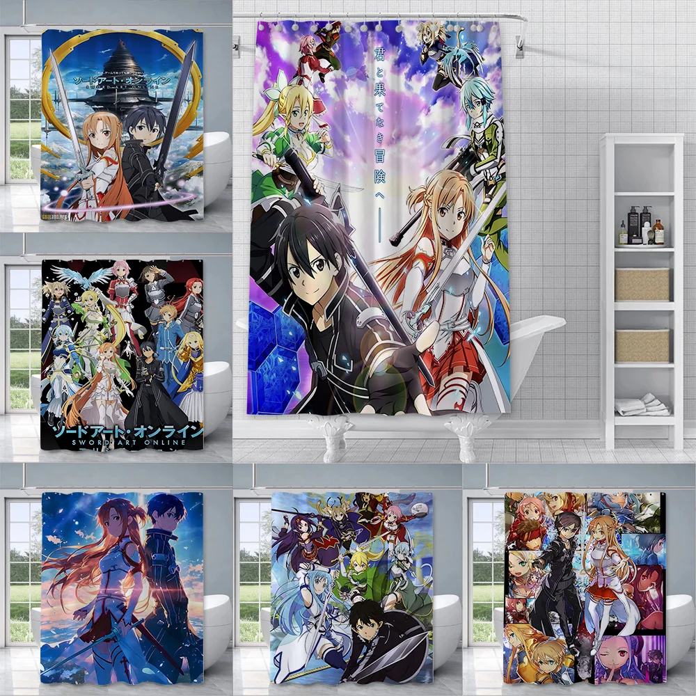 Sword Art Online SAO Anime Shower Curtain Waterproof Polyester Fabric Paint Bath Curtains Home Bathroom Decor Curtain With Hook