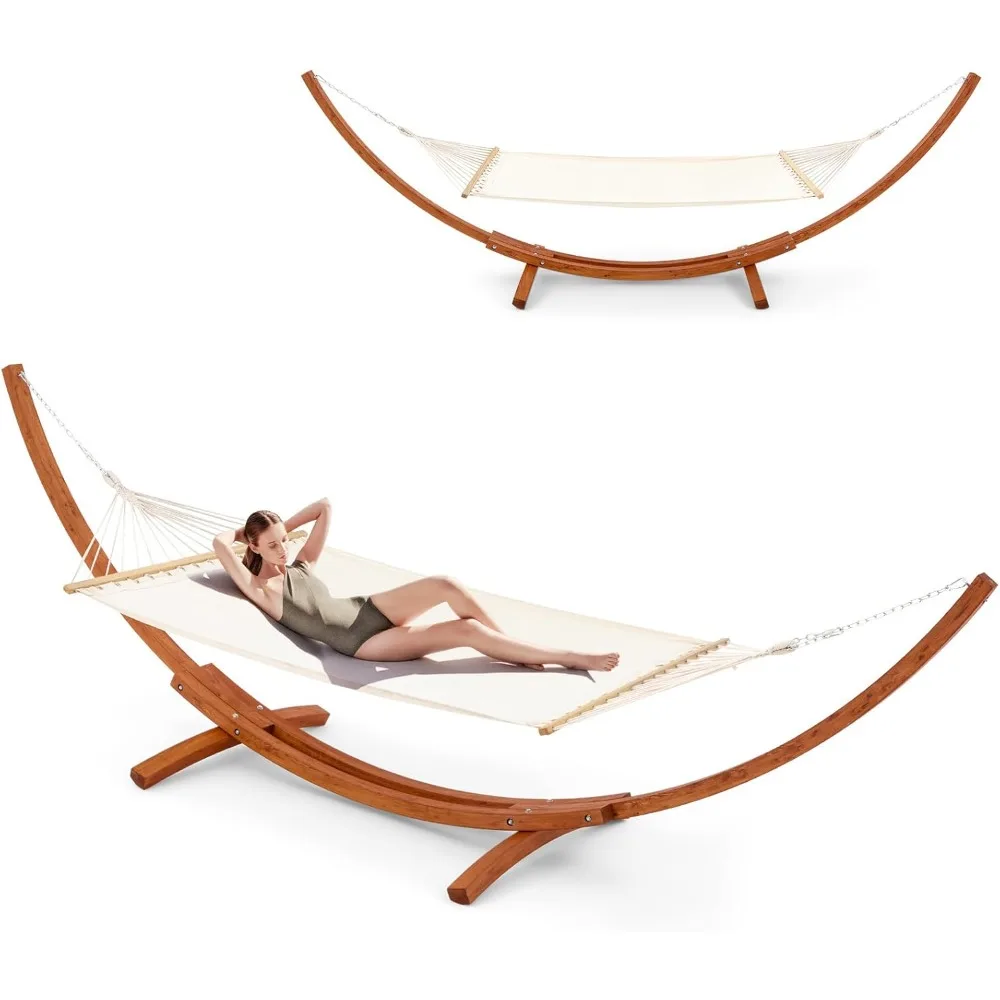 أرجوحة خشبية ECOTOUGE بطول 12 قدمًا مع حامل لشخص واحد، مقاومة للطقس، سرير أرجوحة مستدام معتمد للفناء الخلفي، B