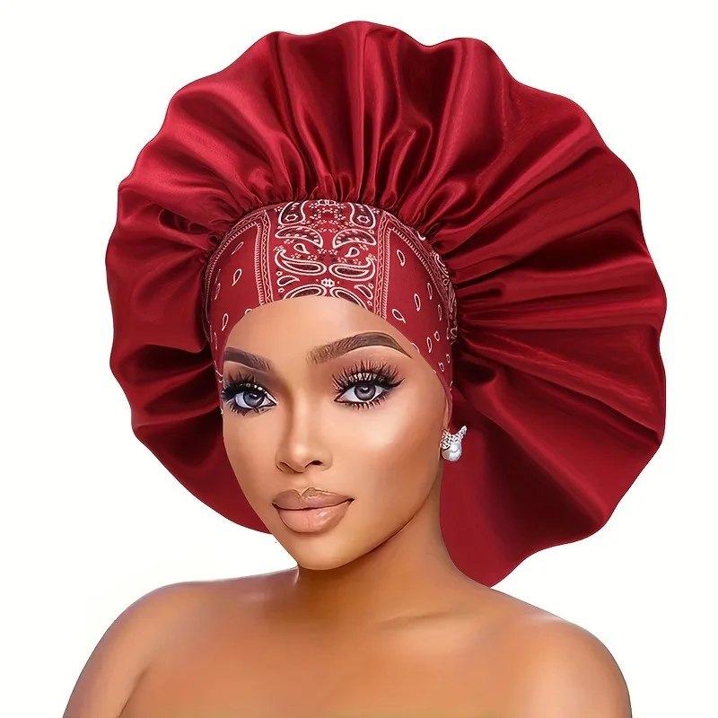 1PC Women's Large Milk Silk Sleep Bonnet Amoeba Print Lightweight Breathable Hair Protection Night Cap Random Pattern
